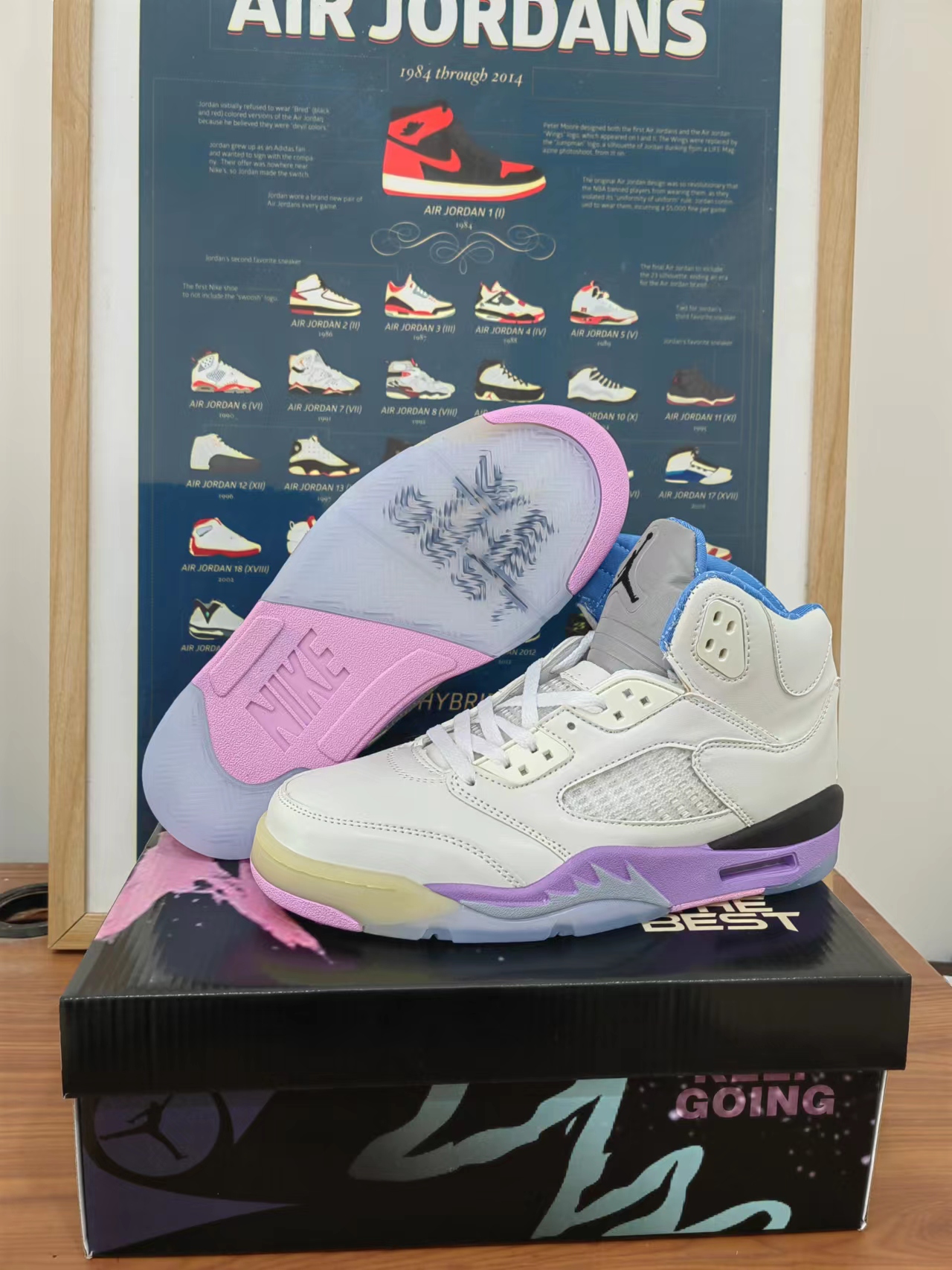 2022 Air Jordan 5 White Purple Pink Black Shoes